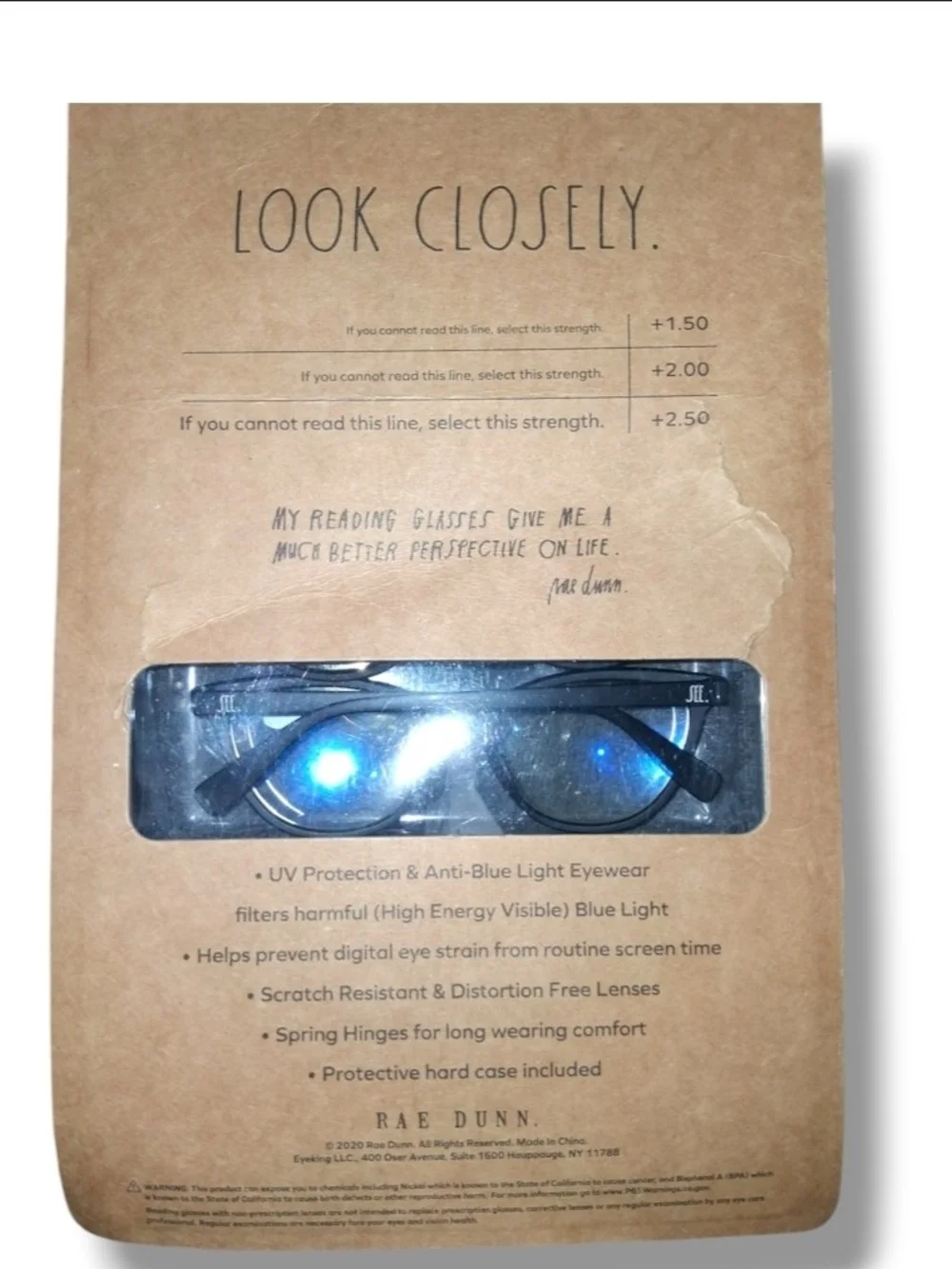 Rae Dunn Blue Light Blocking Reading Glasses With Case 